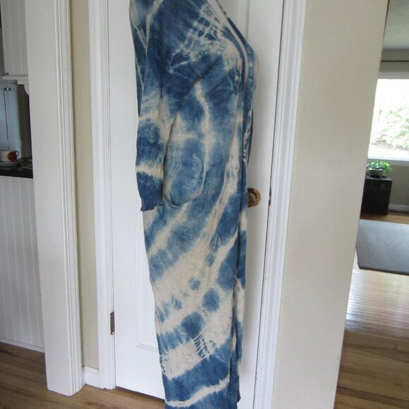 DEMYLEE Linen Blue & Off-White Tie-Dye Open Front Long Cardigan – Small - Picture 3 of 7